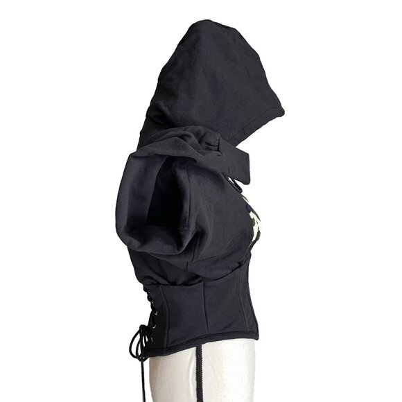 AKIRA Corset Sweatshirt Hoodie Black Tufted Applique Trim Size Small - Picture 8 of 9